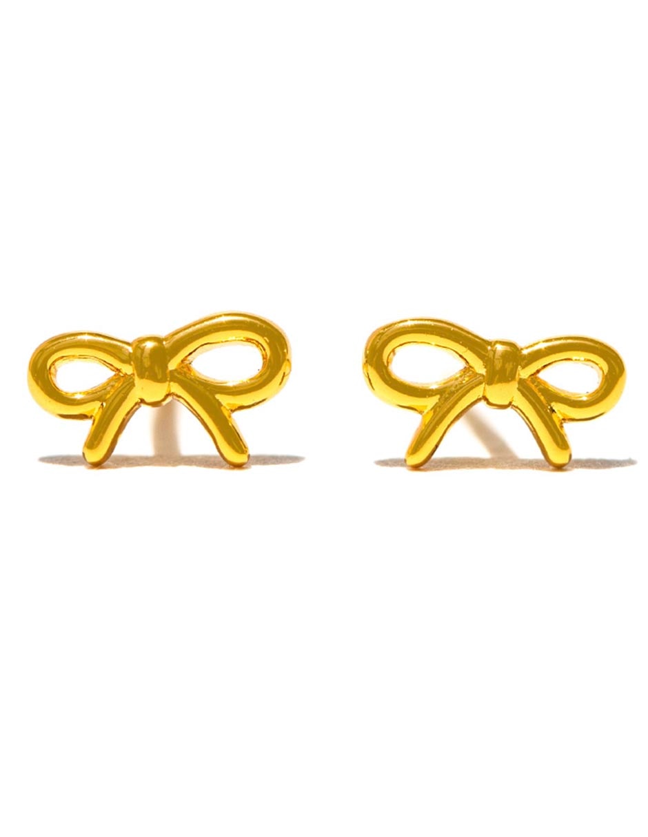 Aretes huggies de moño Lil Bow 18 k con acabado chapa de oro zirconia cúbica