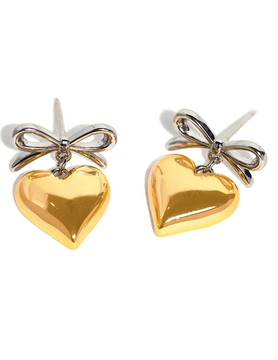Aretes cortos de corazón Take My Heart con acabado chapa de oro 18 K 2