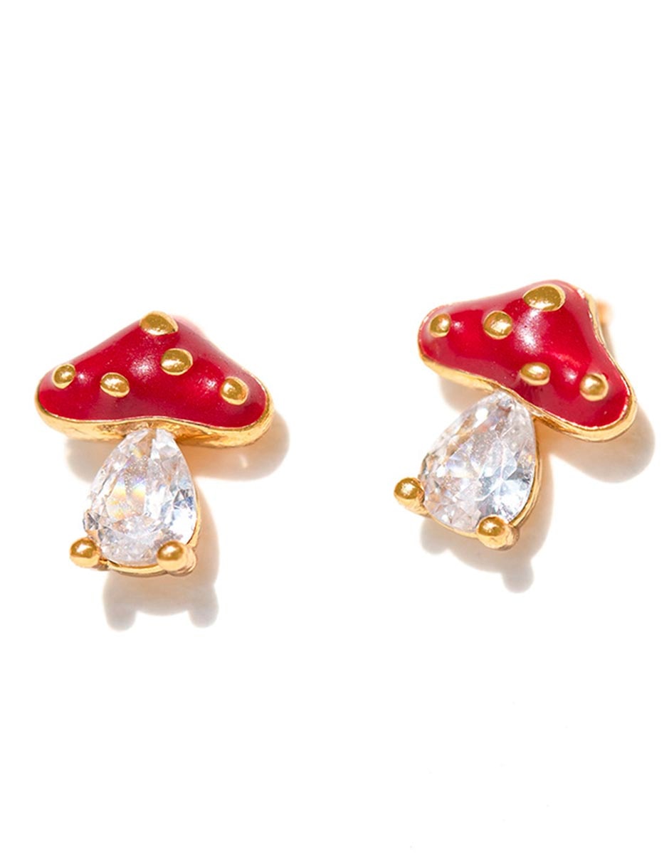 Arete corto de hongo Garden 18 K con acabado chapa de oro zirconia cúbica 2