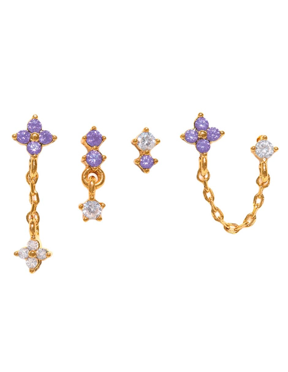 Set ear cuff Violet Blossom 18 k con acabado chapa de oro zirconia cúbica