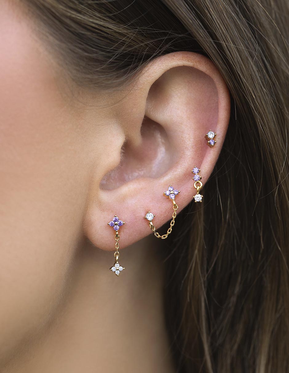 Set ear cuff Violet Blossom 18 k con acabado chapa de oro zirconia cúbica 2