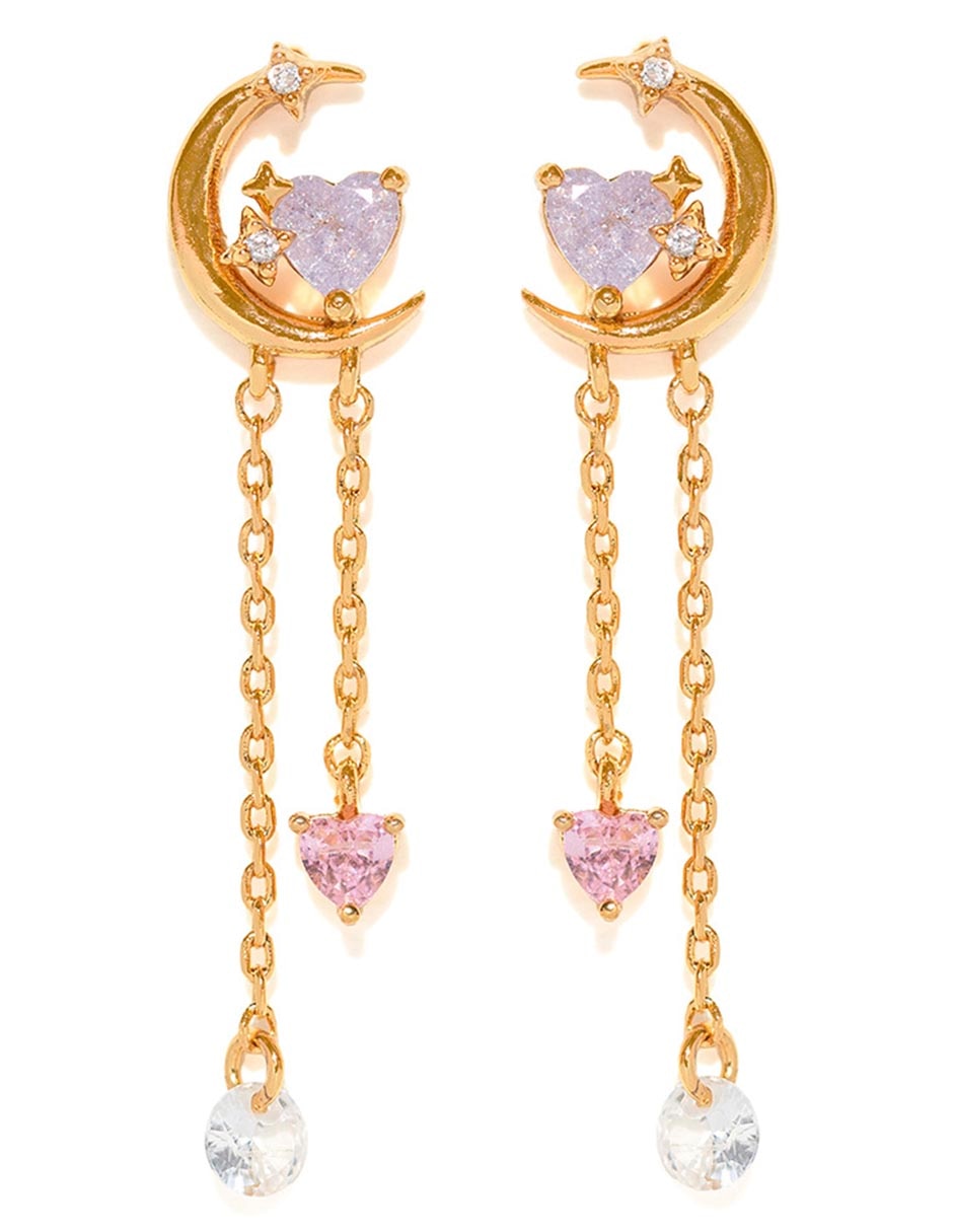 Aretes largos Cosmic Love 18 k con acabado chapa de oro zirconia cúbica