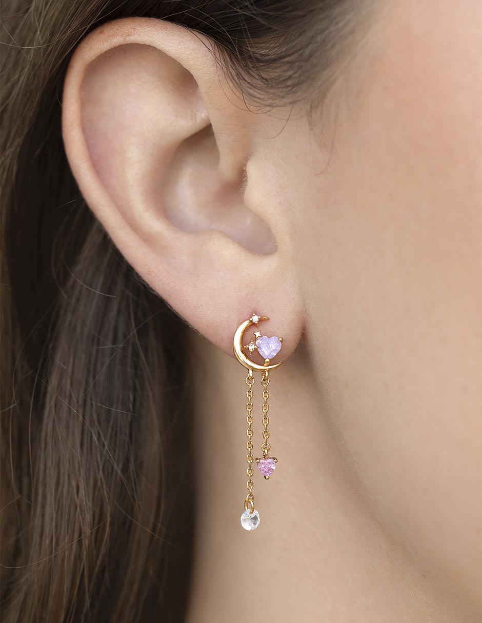 Aretes largos Cosmic Love 18 k con acabado chapa de oro zirconia cúbica 2