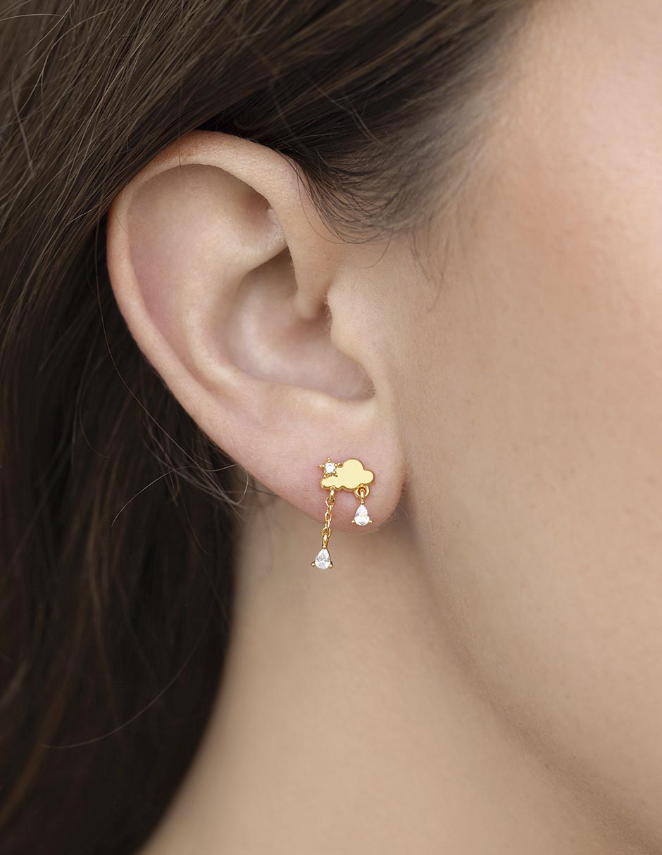 Aretes cortos de nube Raindrop Dangle con acabado chapa de oro 18 K zirconia cúbica 2
