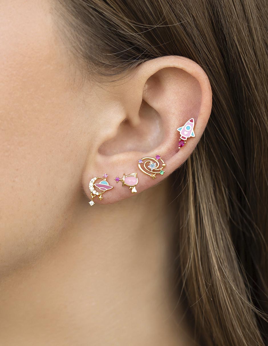 Set de aretes Galaxy 18 K con acabado chapa de oro zirconia cúbica 2