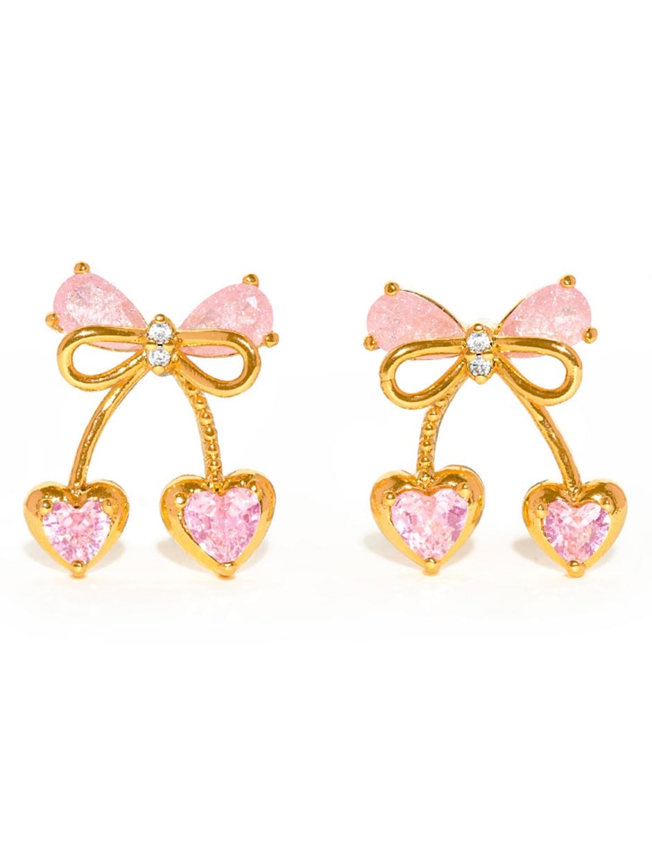 Aretes cortos de cereza Garden 18 K con acabado chapa de oro zirconia cúbica Aretes cortos de cereza Garden 18 K con acabado chapa de oro zirconia cúbica