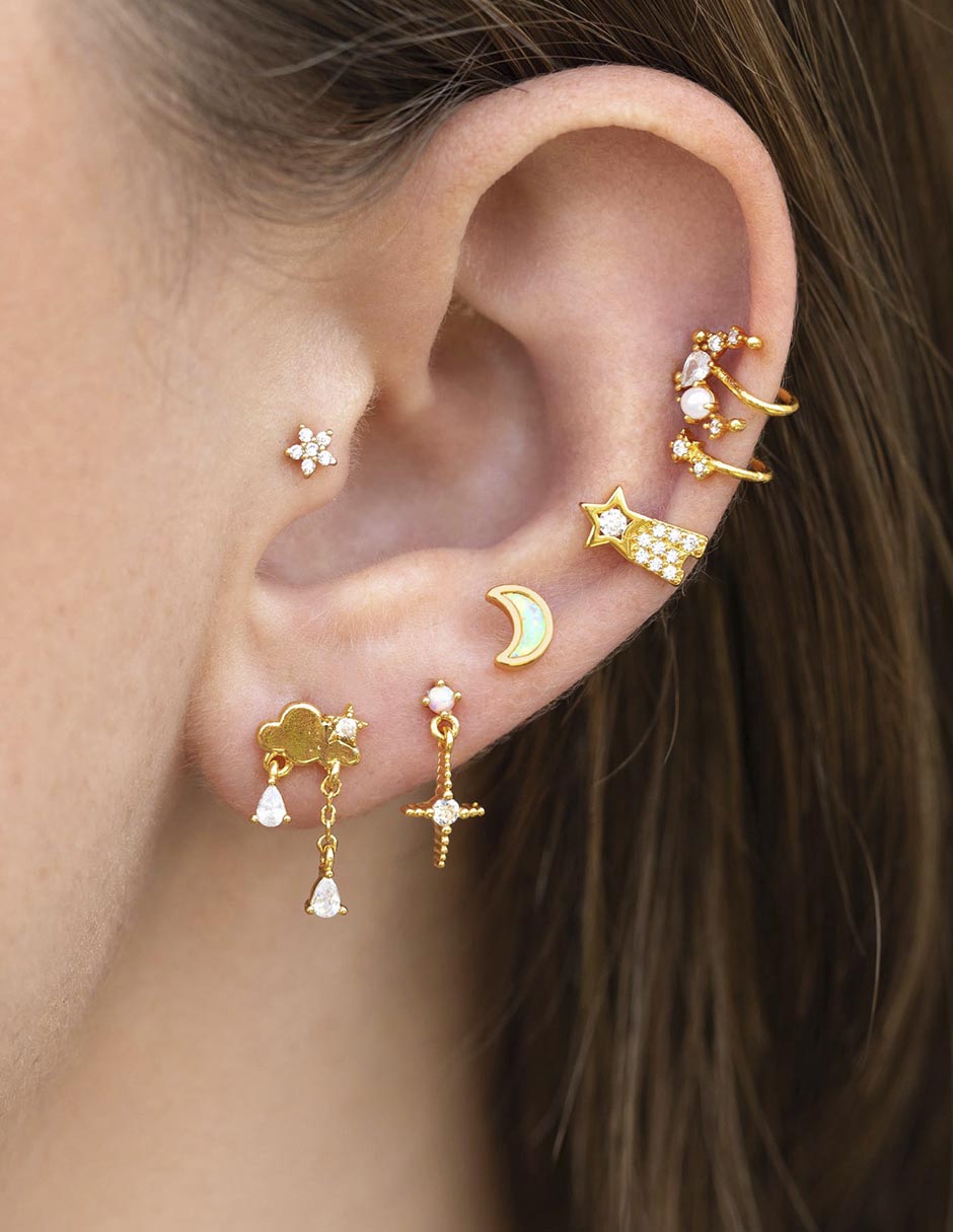 Ear cuff Moonlight 18 k con acabado chapa de oro zirconia cúbica 3
