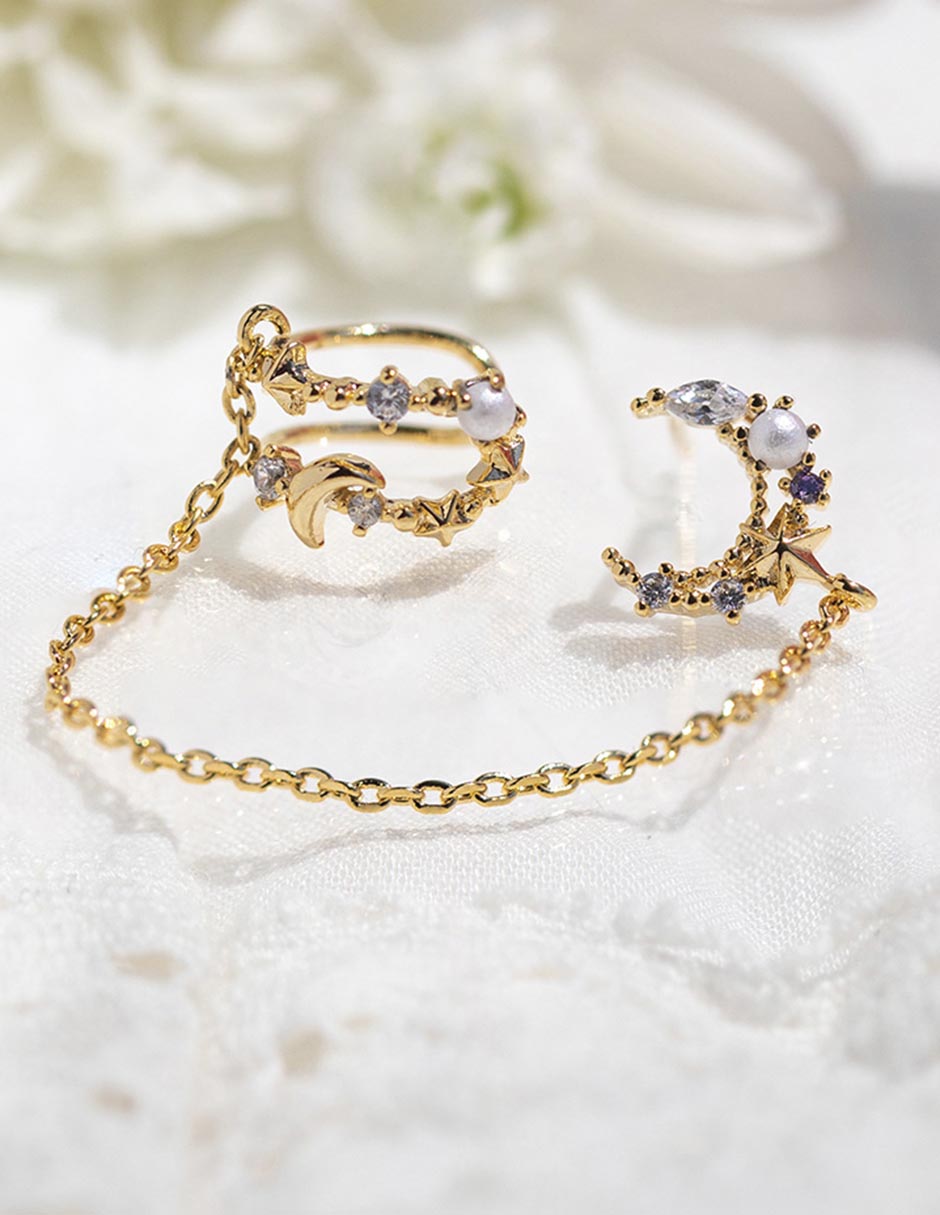 Arete largo de luna Galaxy con acabado chapa de oro 18 K zirconia cúbica 3