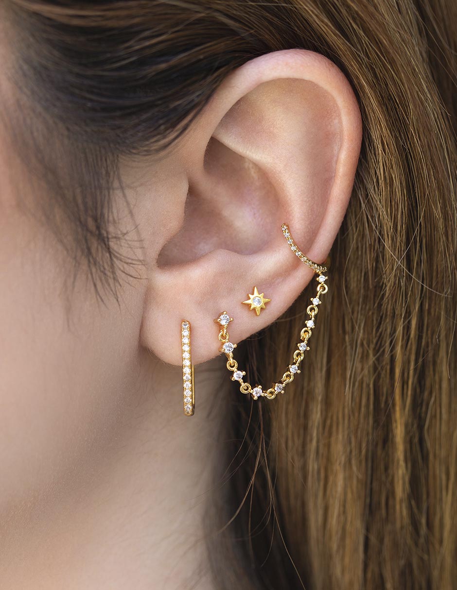 Ear cuff Star Studded 18 k con acabado chapa de oro zirconia cúbica 3