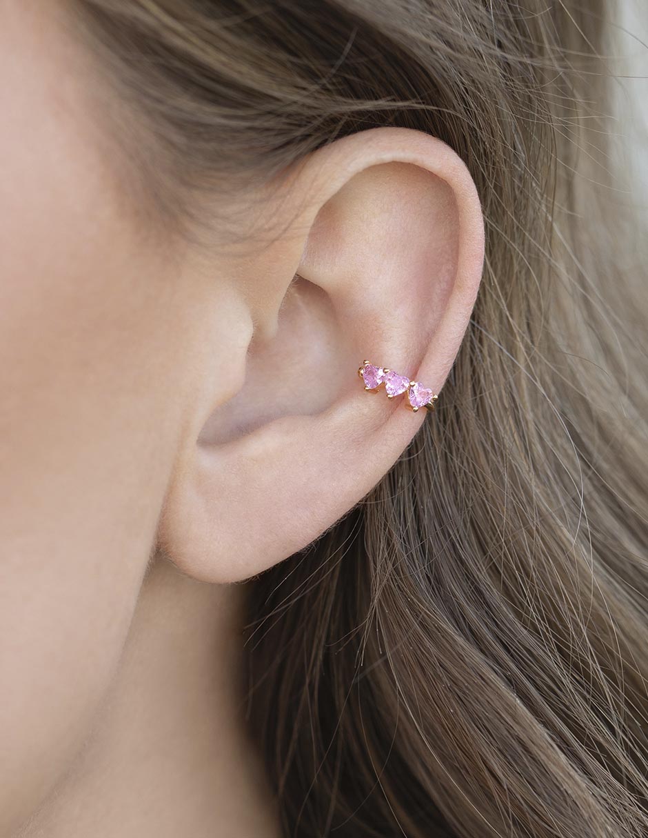 Ear cuff de corazón 18 k con acabado chapa de oro zirconia cúbica 3