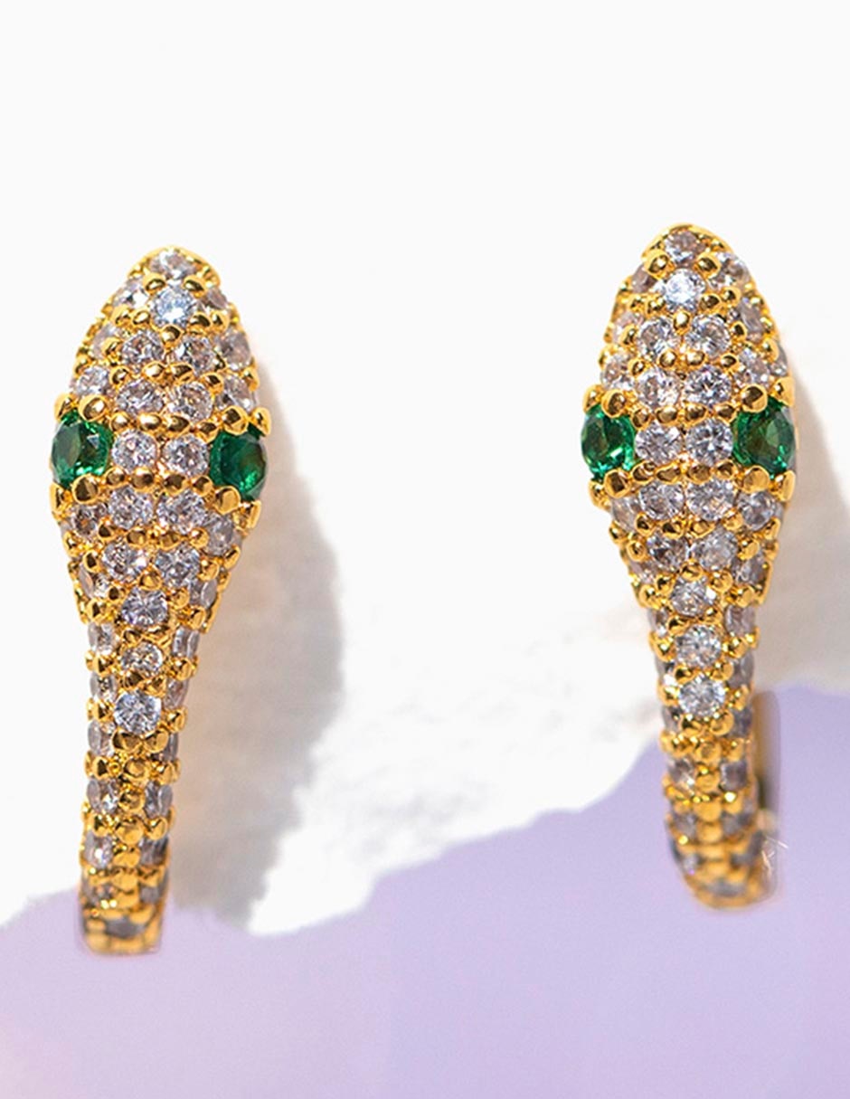Aretes cortos de serpiente Garden con acabado chapa de oro 18 K zirconia cúbica 2