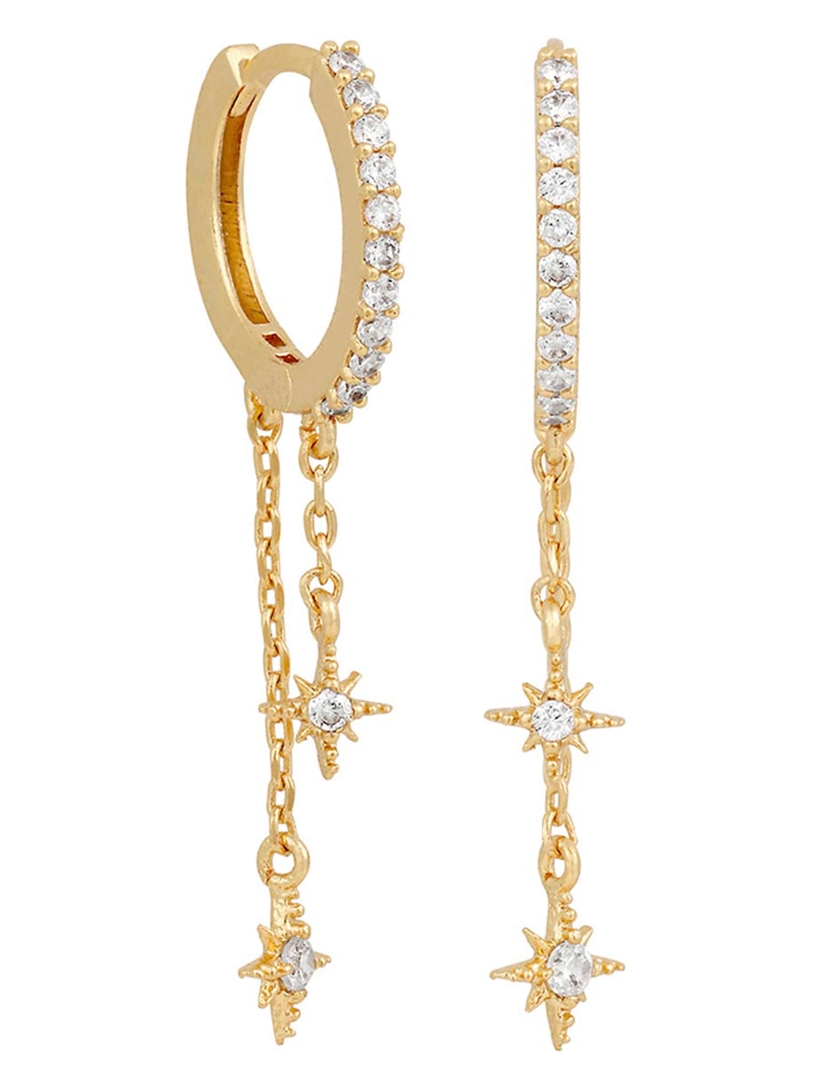 Aretes largos Skyshower Hoops 18 k con acabado chapa de oro zirconia cúbica