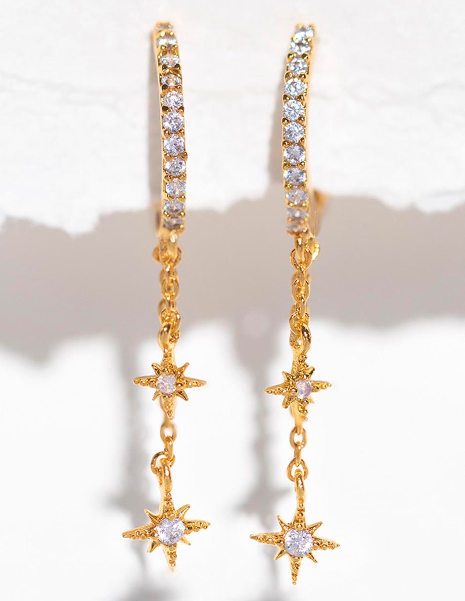 Aretes largos Skyshower Hoops 18 k con acabado chapa de oro zirconia cúbica 2