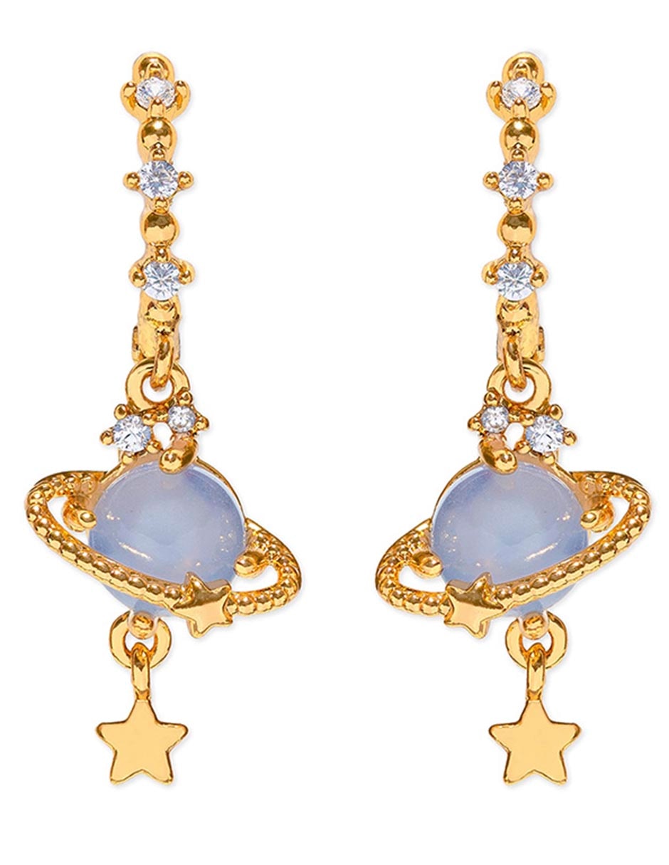 Aretes largos con acabado baño de oro 18 K zirconia