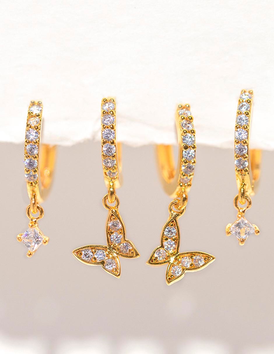 Set de aretes Garden 18 k con acabado chapa de oro zirconia cúbica 2