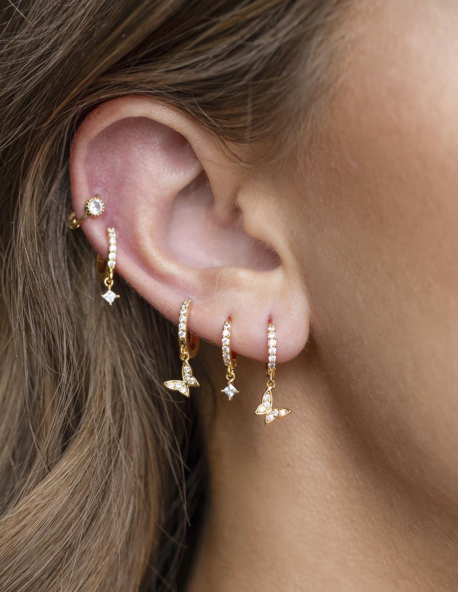 Set de aretes Garden 18 k con acabado chapa de oro zirconia cúbica 3