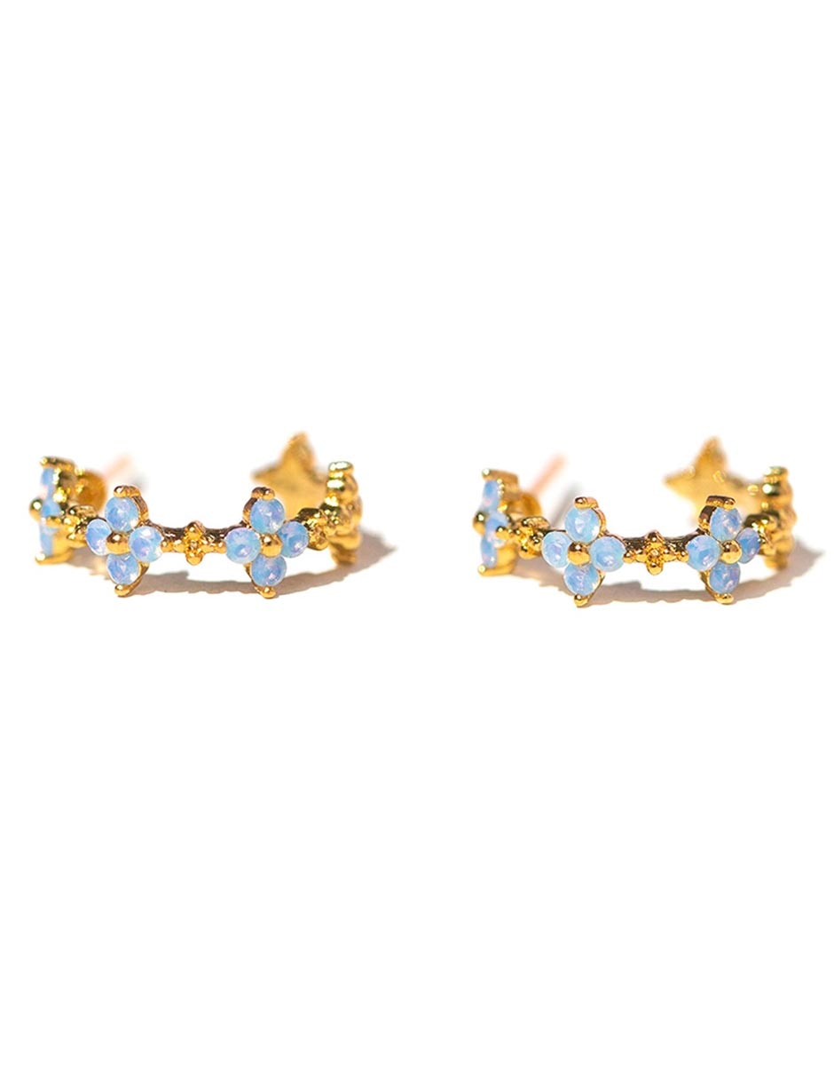 Aretes huggies Blue Blossom 18 k con acabado chapa de oro zirconia cúbica