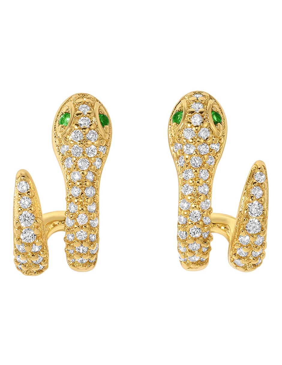 Aretes cortos Snake Pavé 18 k con acabado chapa de oro zirconia cúbica Aretes cortos Snake Pavé 18 k con acabado chapa de oro zirconia cúbica