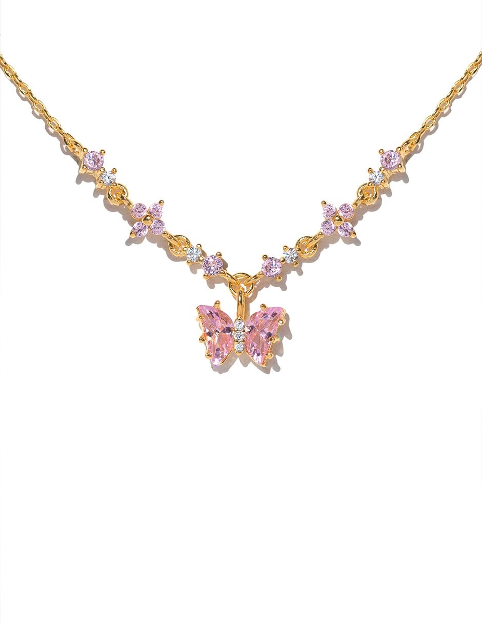 Collar con dije de mariposa Garden de baño de oro 18 K