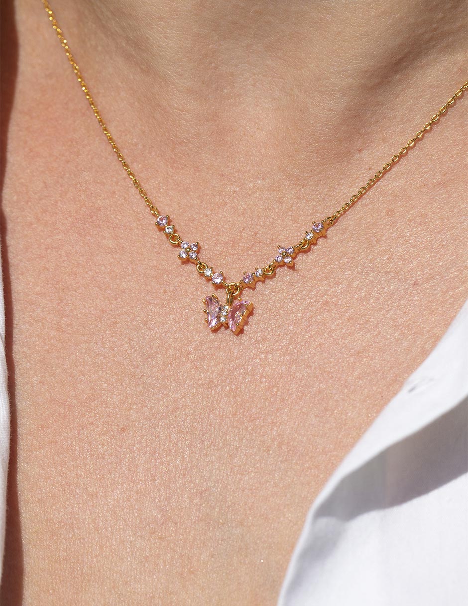Collar con dije de mariposa Garden de baño de oro 18 K 2