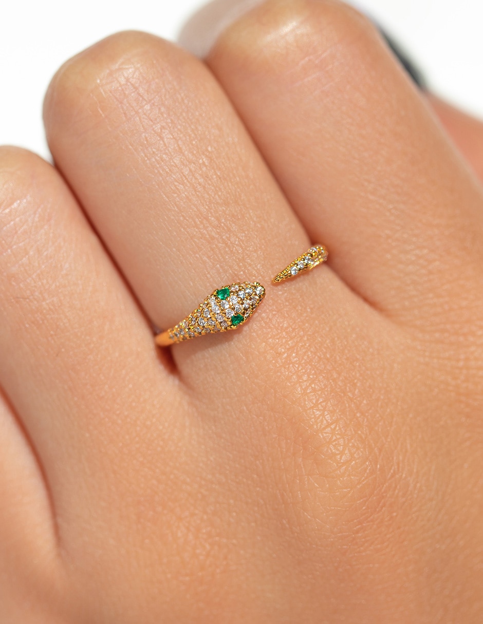 Anillo de serpiente Zoo zirconia cúbica chapa de oro 2