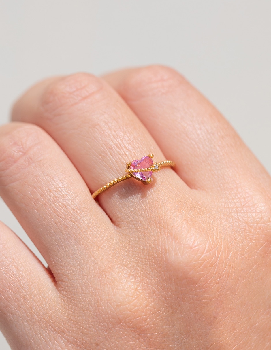 Anillo circular In Love zirconia cúbica chapa de oro 2