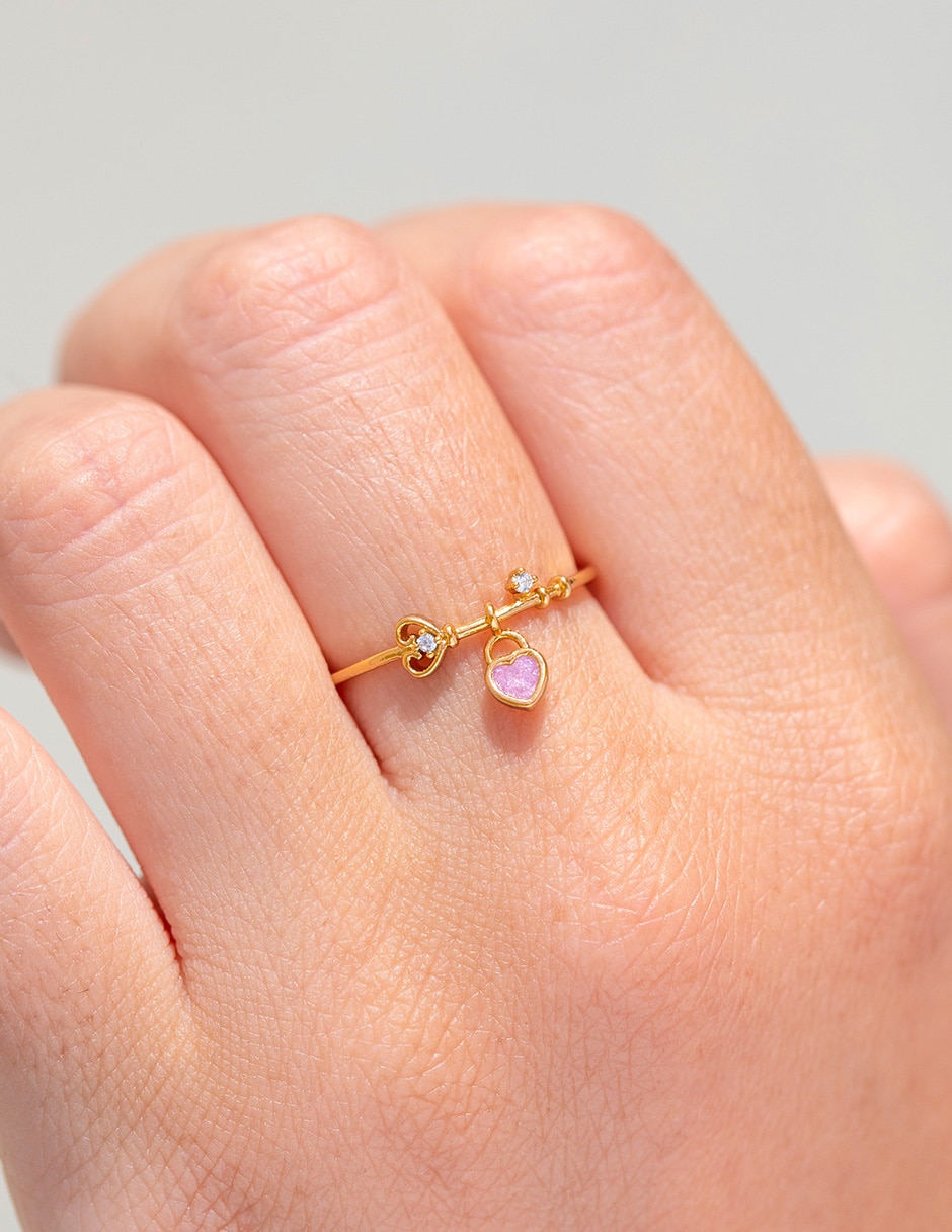 Anillo de corazón circonita chapa de oro 2