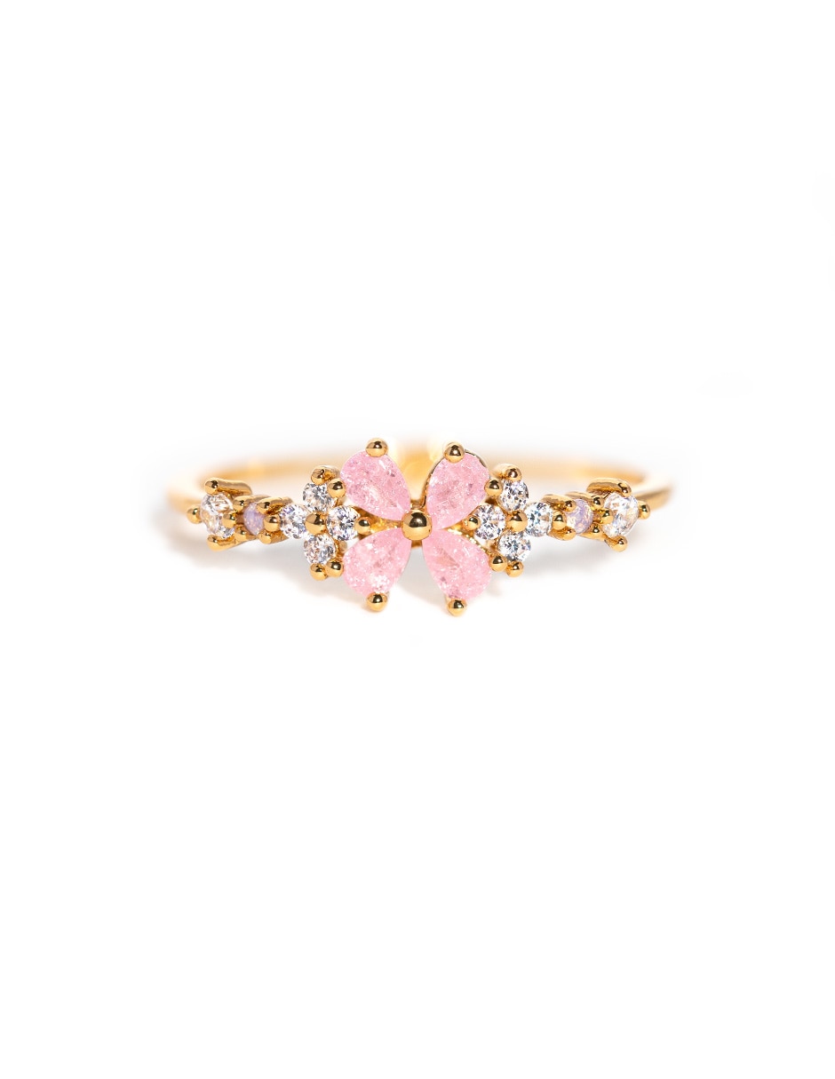 Anillo de flor zirconia cúbica chapa de oro