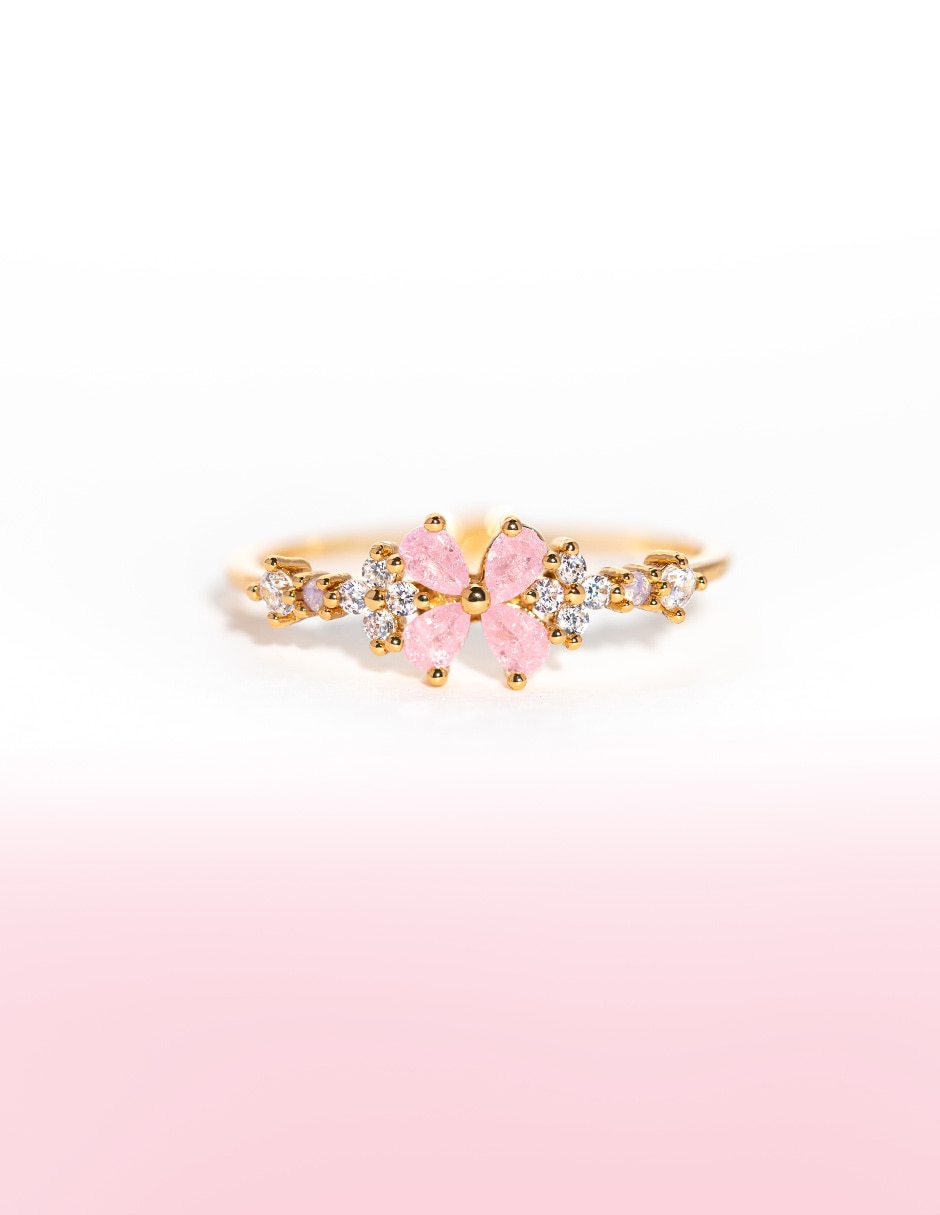 Anillo de flor zirconia cúbica chapa de oro 3