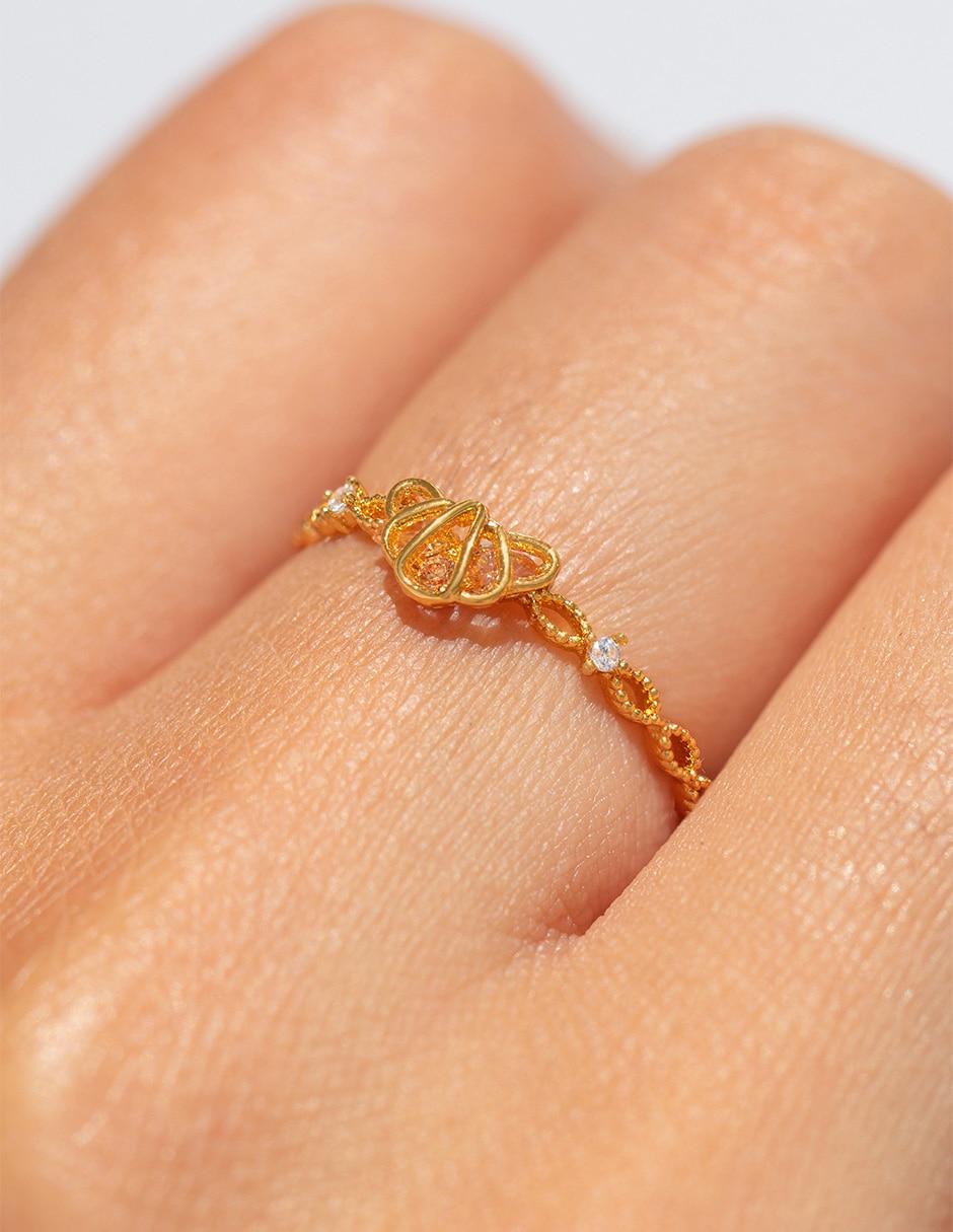 Anillo de croissant Food zirconia cúbica chapa de oro 2