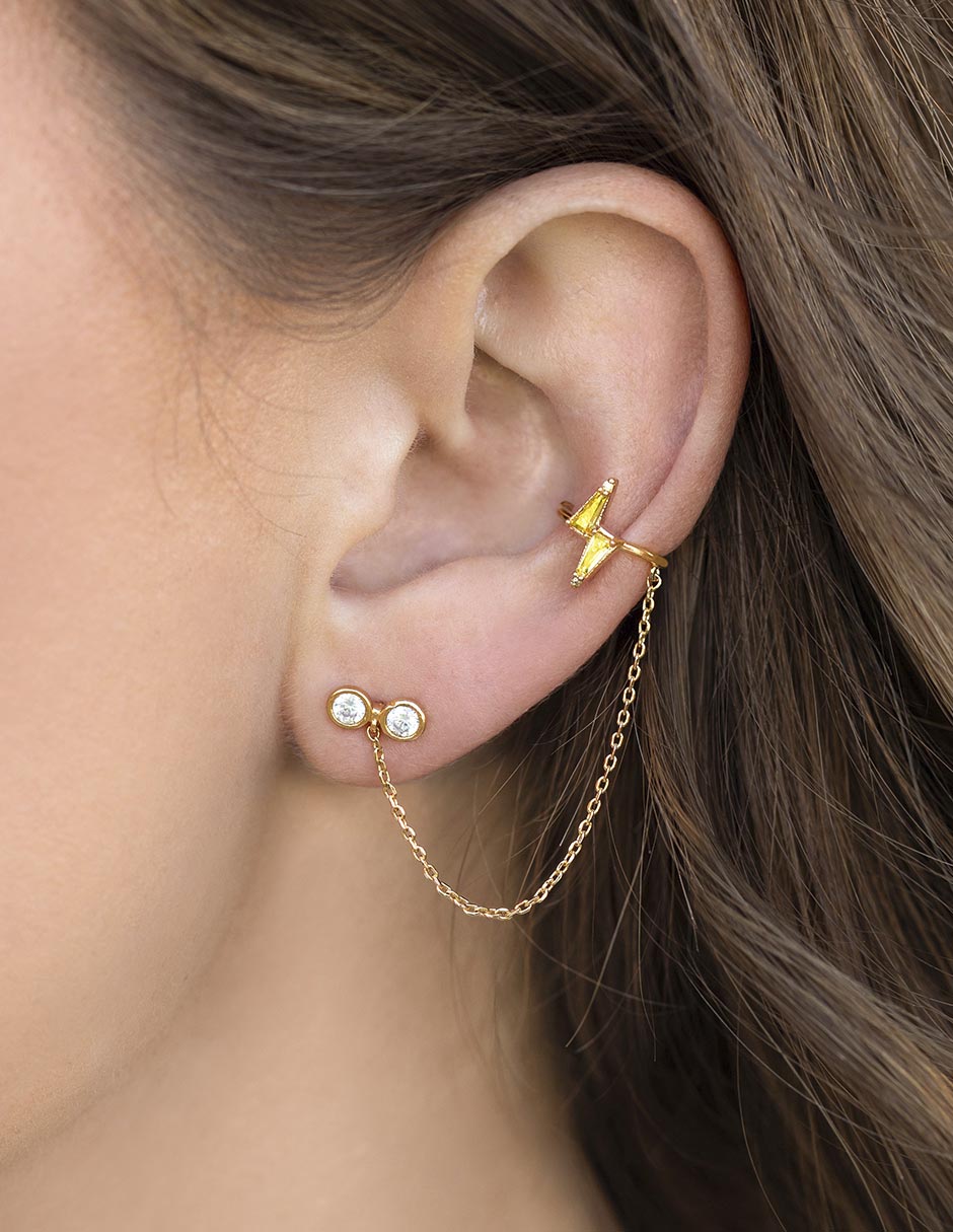 Arete largo Harry Potter con acabado chapa de oro 18 K zirconia 2