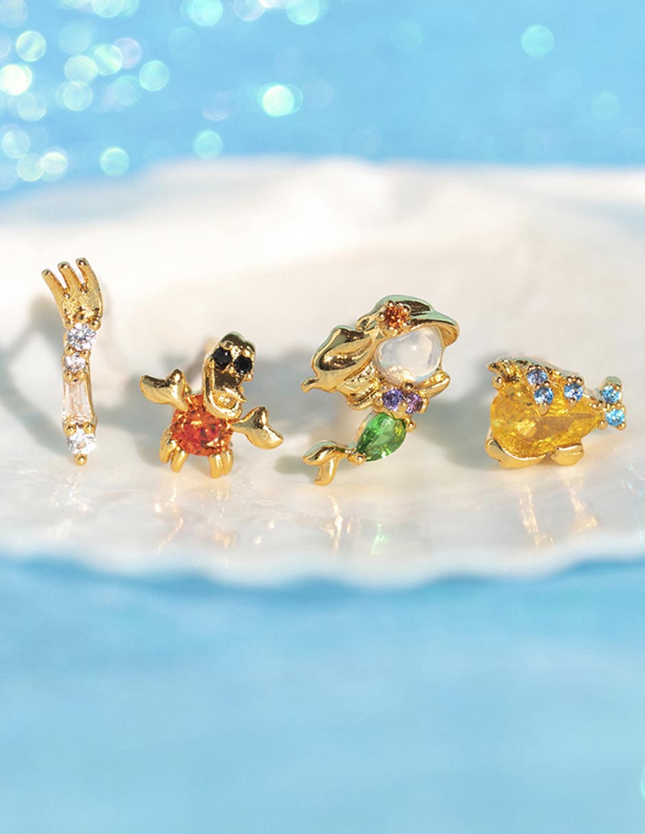 Set de aretes La Sirenita Disney 18 k con acabado chapa de oro zirconia cúbica 3