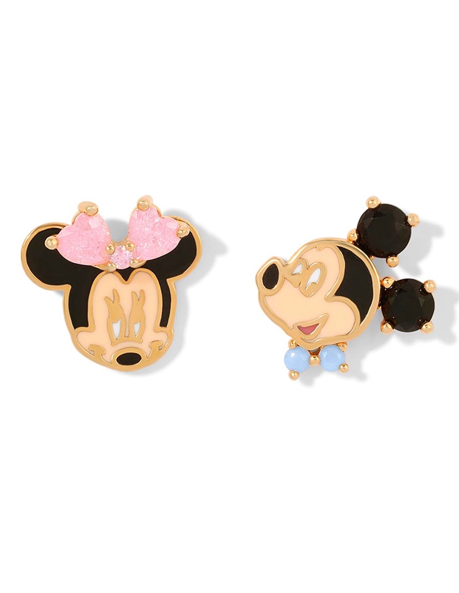 Aretes cortos Mickey & Minnie Disney con acabado chapa de oro 18 k Aretes cortos Mickey & Minnie Disney con acabado chapa de oro 18 k