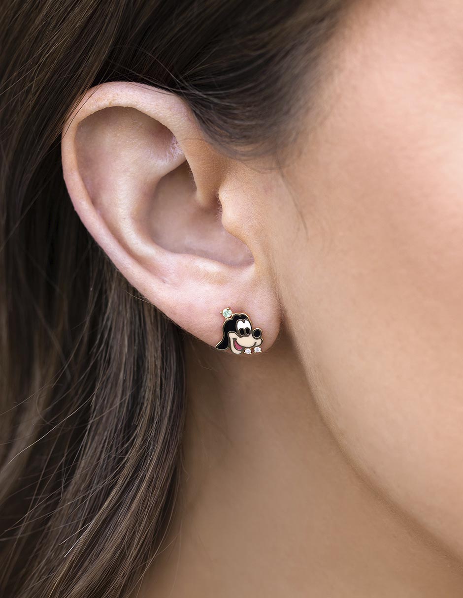 Aretes huggies Goofy Disney 18 k con acabado chapa de oro zirconia cúbica 2