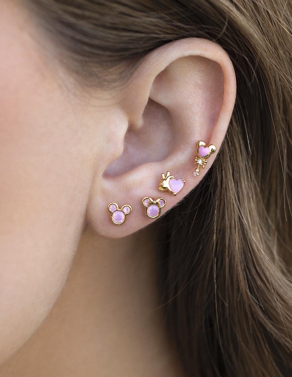Aretes cortos Mickey & Minnie Disney 18 k con acabado chapa de oro 2