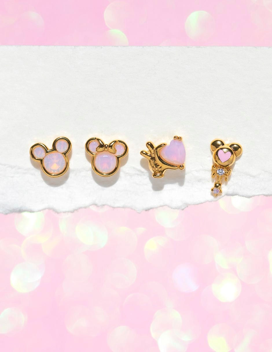 Aretes cortos Mickey & Minnie Disney 18 k con acabado chapa de oro 3