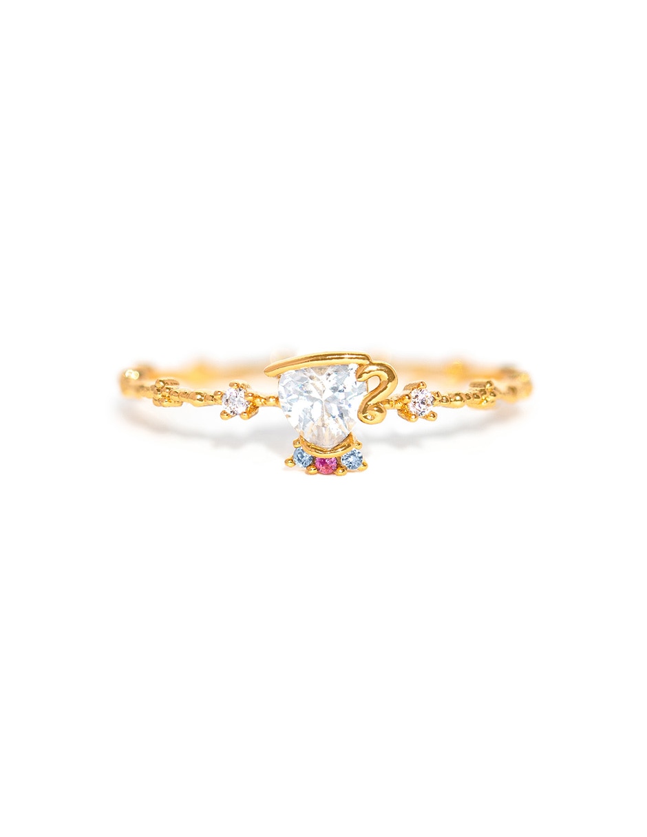 Anillo Disney La Bella y La Bestia zirconia cúbica chapa de oro