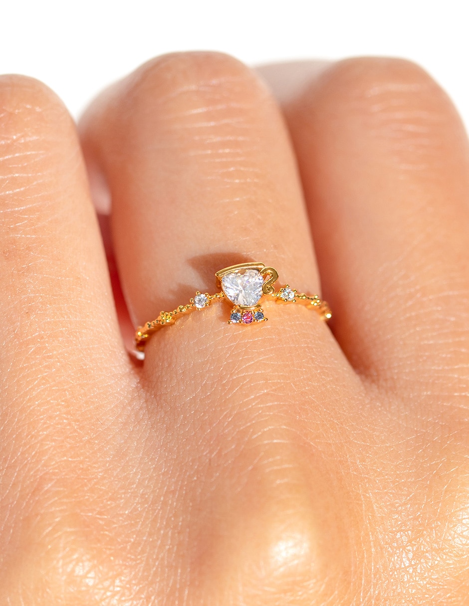 Anillo Disney La Bella y La Bestia zirconia cúbica chapa de oro 2