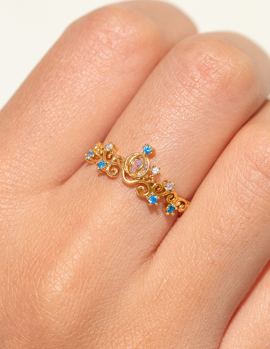 Anillo de carruaje de calabaza Disney Cenicienta circonita chapa de oro 2