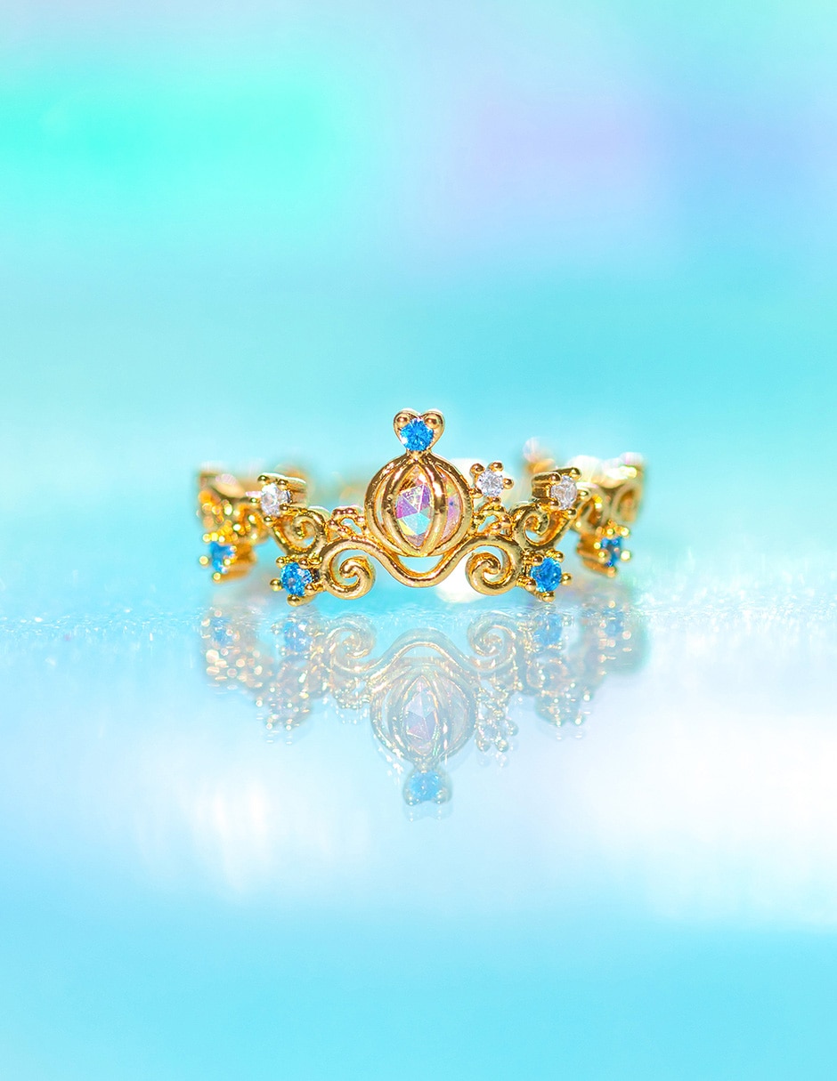 Anillo de carruaje de calabaza Disney Cenicienta circonita chapa de oro 3