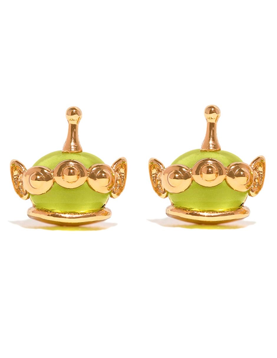 Arete corto alien Toy Story Pixar 18 k con acabo chapa de oro zirconia cúbica