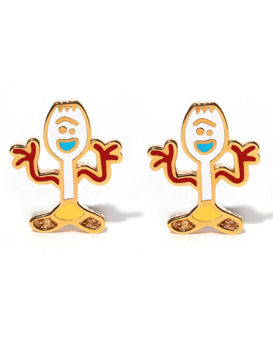 Aretes cortos Forky Pixar con acabado chapa de oro 18 K