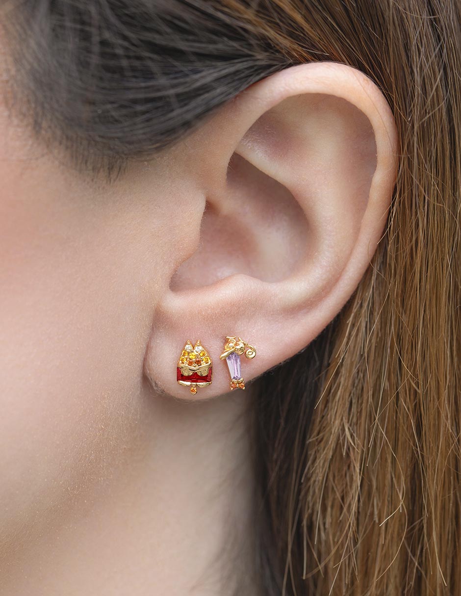 Set de aretes Inside Out Pixar 18 k con acabado chapa de oro zirconia cúbica 3