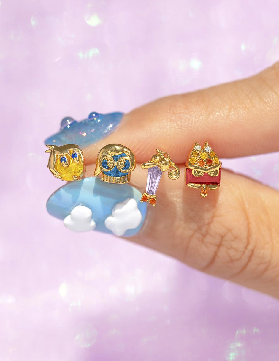 Set de aretes Inside Out Pixar 18 k con acabado chapa de oro zirconia cúbica 4
