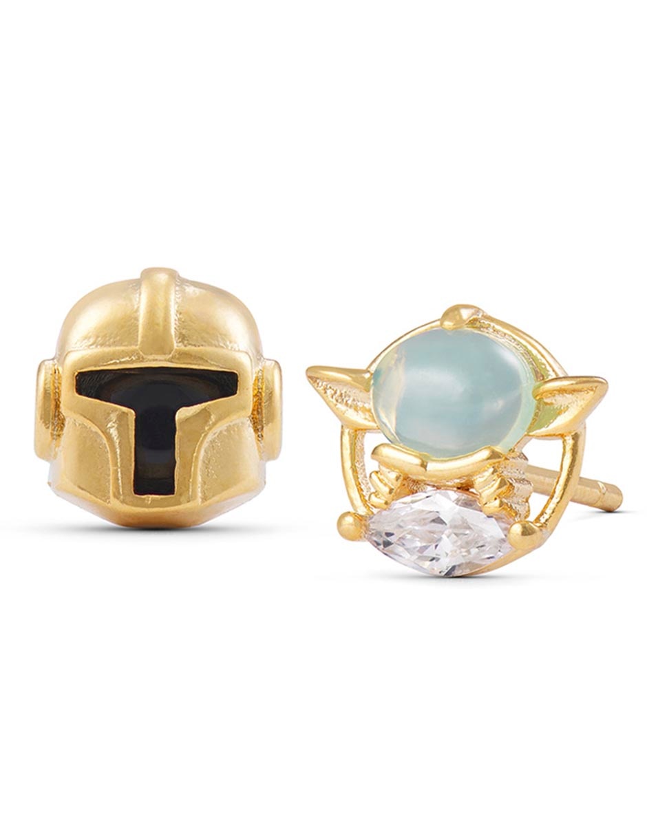 Aretes cortos The Mandalorian & Grogu Star Wars 18 K con acabado chapa de oro zirconia cúbica