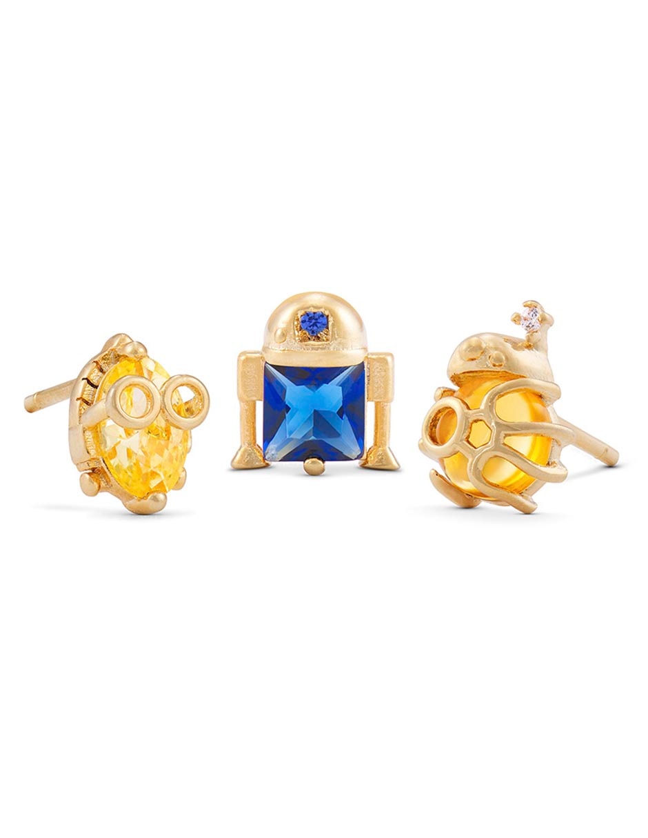 Aretes cortos Star Wars 18 k con acabado chapa de oro zirconia cúbica