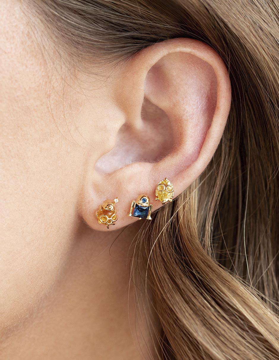 Aretes cortos Star Wars 18 k con acabado chapa de oro zirconia cúbica 2