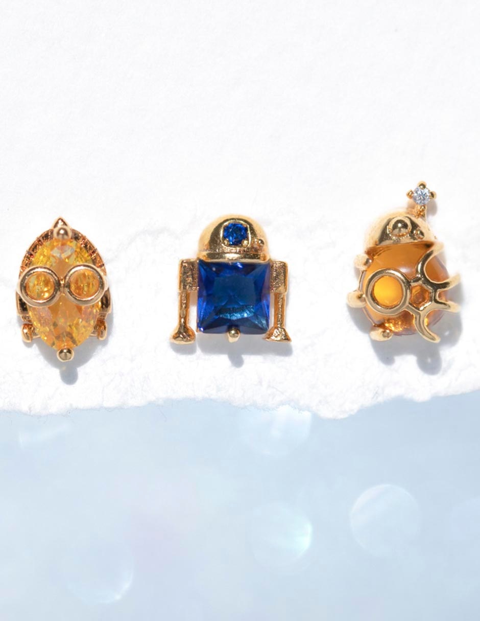 Aretes cortos Star Wars 18 k con acabado chapa de oro zirconia cúbica 4