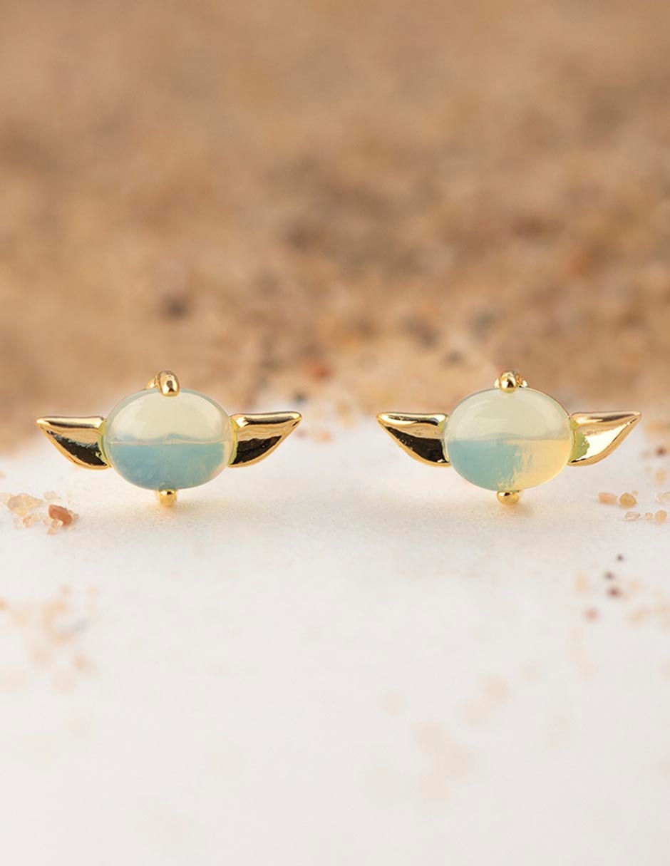 Aretes cortos Grogu Star Wars 18 k con acabado chapa de oro zirconia cúbica 3