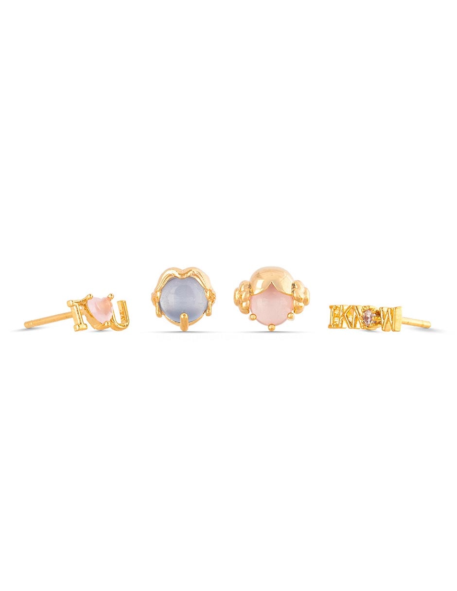 Aretes cortos Han Solo & Leia Star Wars 18 k con acabado chapa de oro zirconia cúbica